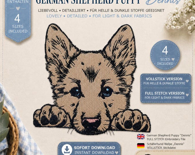 Embroidery file full embroidery German Shepherd puppy "Dennis" – 4 sizes – LunaChild