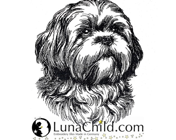 Embroidery file Lhasa Apso "Gustav" dog realistic commercial use LunaChild