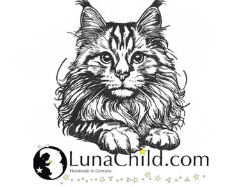 Embroidery file Maine Coon cat "Ida" realistic commercial use LunaChild