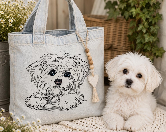 Stickmuster Malteser "Nala"  LIGHT - in 10 Größen - für helle Stoffe -  Hund - WENIGER STICHE - LunaChild