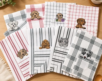 Stickdatei Set 8 Motive Cocker Spaniel, Malteser, Cockapoo, Dackel, Katze, Erdmännchen, Border Collie - Geschirrtuch - 3 Größen – LunaChild