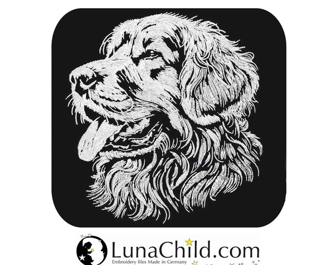 NEU Stickdatei Hovawart "Gonzo" Hund realistisch für dunkle Stoffe kommerzielle Nutzung LunaChild