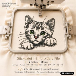 Stickdatei Katze „Zora“ – Niedliches Kätzchen für helle Stoffe – 8 Größen – LunaChild