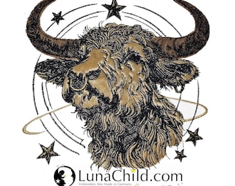 Neu Applikation Stickdatei Sternzeichen Stier realistisch  kommerzielle Nutzung LunaChild für helle Stoffe