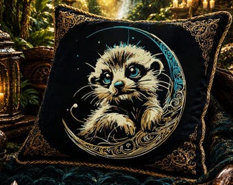 Meerkat in the Moon Embroidery Design “Temo” | Mystical Animal Machine Embroidery for Black Fabric | 8 Sizes | 2 Versions