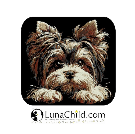 Stickdatei - AUFWENDIG - Biewer Yorkshire Terrier  "Noel" - 8 Größen - für dunkle Stoffe - Hund - LunaChild