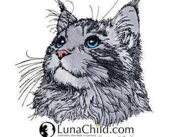 Stickdatei - Maine Coon Katze - Applikation - "Dani" - Für helle & dunkle Stoffe - in 8 Größen - LunaChild