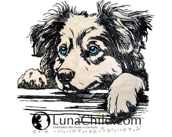 NEU Stickdatei Applikation Australian Shepherd "Bruno" kommerzielle Nutzung LunaChild Hund Apli