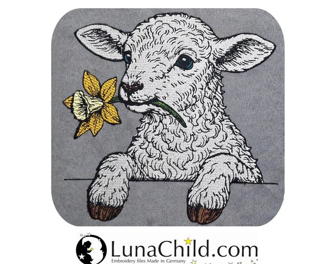 Stickdatei - Vollstick - Lamm mit Narzisse "Marry" - Für helle & dunkle Stoffe - 8 Größen - LunaChild