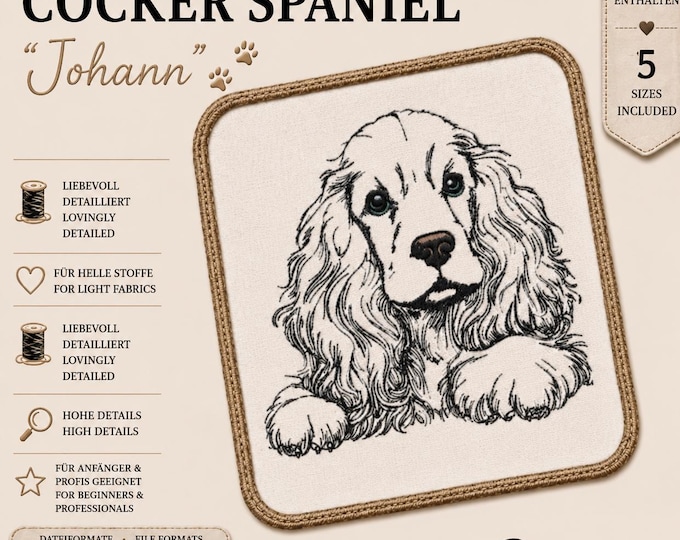 Cocker Spaniel Embroidery Design "Johann" – Realistic Cocker Spaniel Design – 5 Sizes – LunaChild