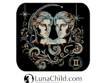 New COMPLEX embroidery file Zodiac sign Gemini man realistic colorful light and shadow commercial use LunaChild for dark fabrics