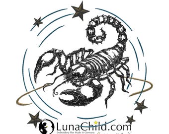 Neu Stickdatei Sternzeichen Skorpion realistisch  kommerzielle Nutzung LunaChild für helle Stoffe
