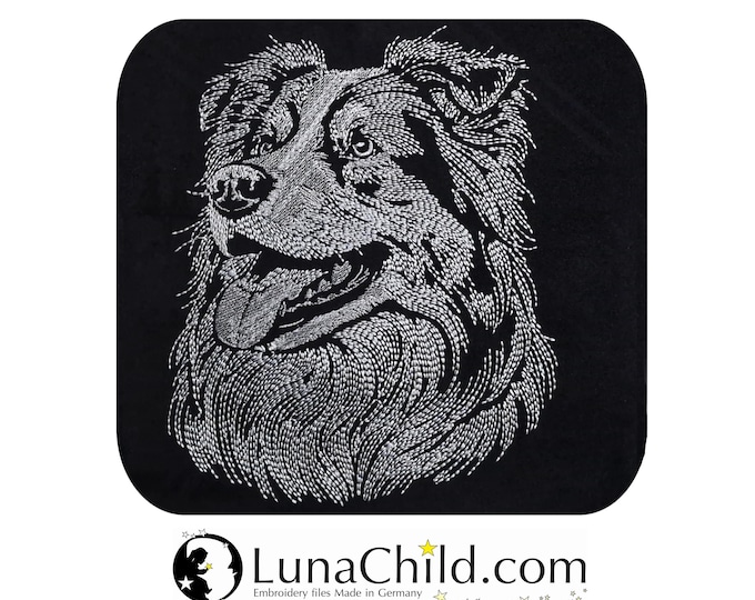 Stickdatei - weniger Stiche - LIGHT - Australian Shepherd "Isaac" - Hund - für dunkle Stoff - 10 Größen - LunaChild