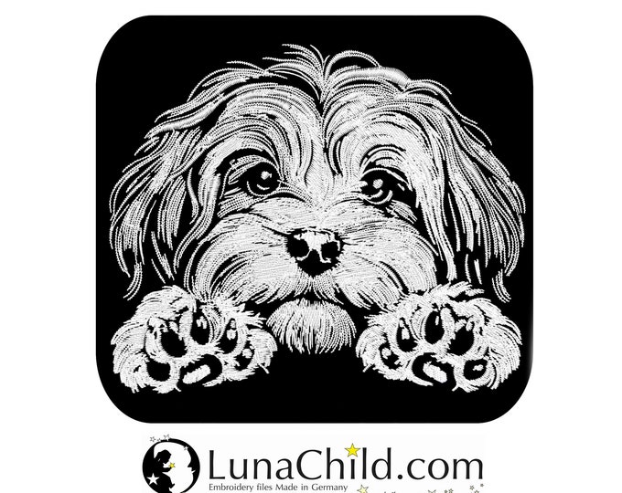 NEU Stickdatei Havaneser "Giana" Hund realistisch für dunkle Stoffe kommerzielle Nutzung LunaChild