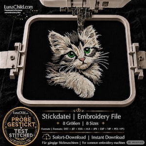 Cat Embroidery File “Meggan” | Realistic Cat Design for Black Fabrics Only | 8 Sizes