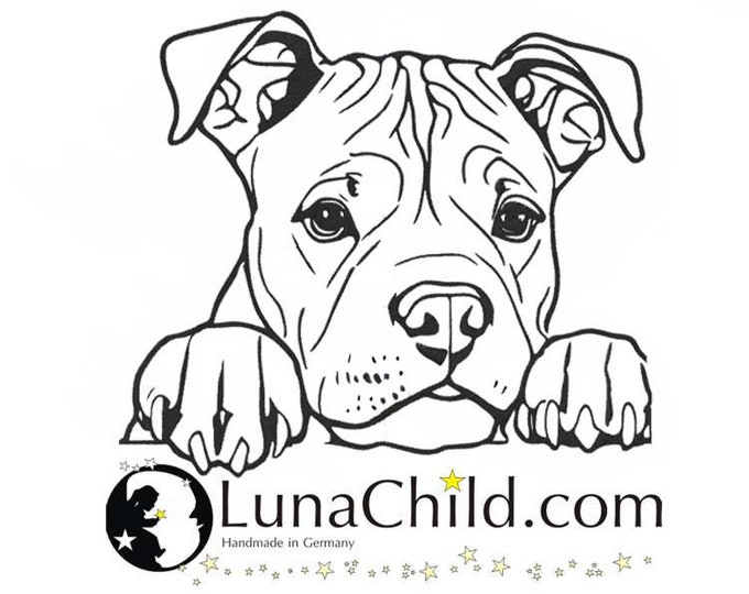 Stickdatei American Staffordshire Terrier Welpe "Berti" Hund spähend realistisch kommerzielle Nutzung LunaChild