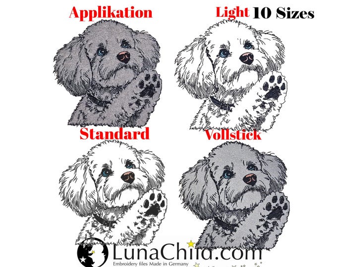 Stickdatei Set Pudel "Farly" Applikation - Vollstick - Light - Standard  - Hund - 8 Größen - Application - Full embroidery - LunaChild