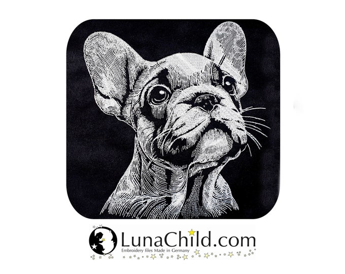 Stickdatei Französische Bulldogge Welpe "Sultan" Hund realistisch für dunkle Stoffe kommerzielle Nutzung LunaChild