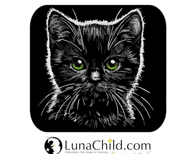 Stickdatei - AUFWENDIG - schwarze Katze "Enso" - für dunkle Stoffe - LunaChild
