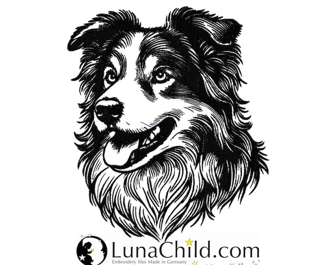 Embroidery file Border Collie "Raffi" dog realistic commercial use LunaChild