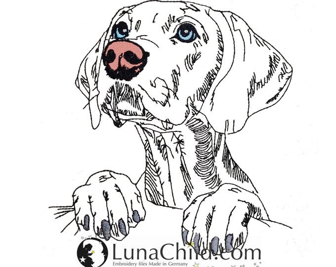 WENIGER STICHE - Stickdatei Weimaraner "Emma" LIGHT - für Helle Stoffe -  Hund - 10 Größen - LunaChild