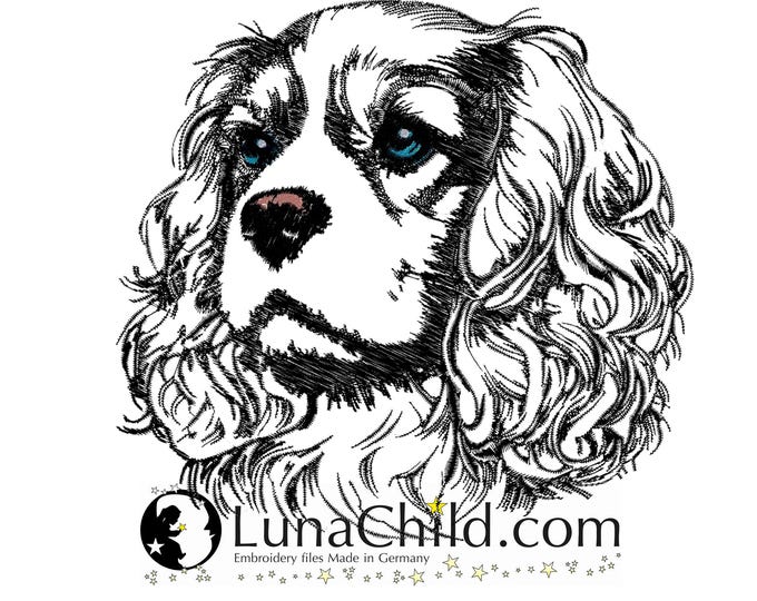 NEU Stickdatei King Charles Cavalier "Agatha" Hund realistisch kommerzielle Nutzung LunaChild