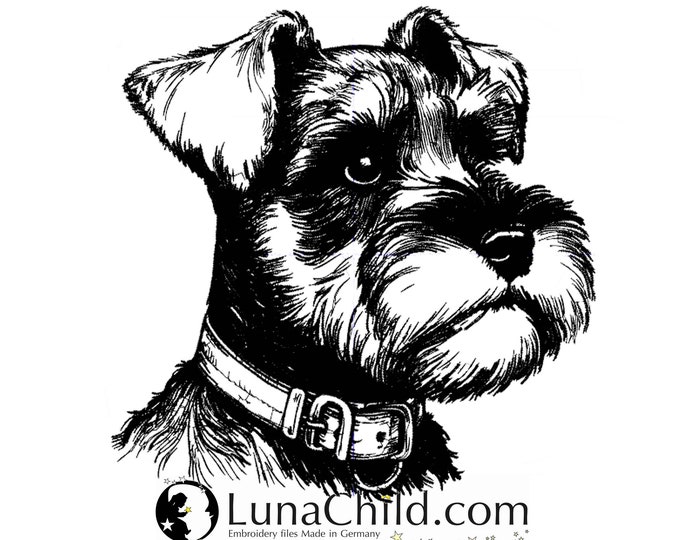 Embroidery file Miniature Schnauzer "Penny" dog realistic commercial use LunaChild