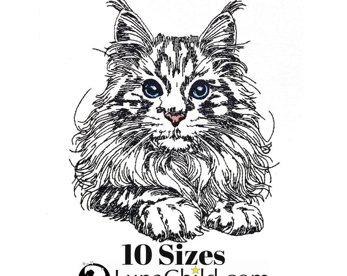 Stickdatei - Katze - WENIGER STICHE - Maine Coon "Ida" - LIGHT - für helle Stoffe - in 8 Größen - LunaChild