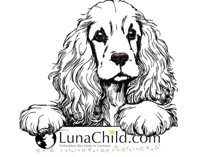 NEU Stickdatei Cocker Spaniel  "Merle" Hund spähend realistisch kommerzielle Nutzung LunaChild