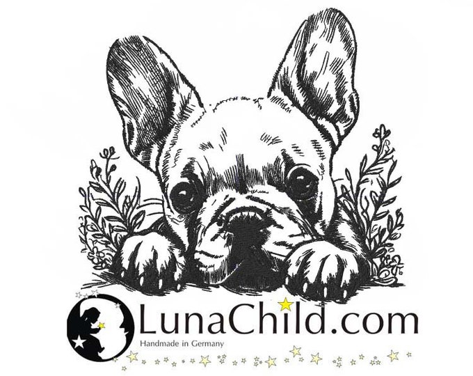 Embroidery file French Bulldog "Mila" Vintage puppy dog peeking realistic commercial use LunaChild