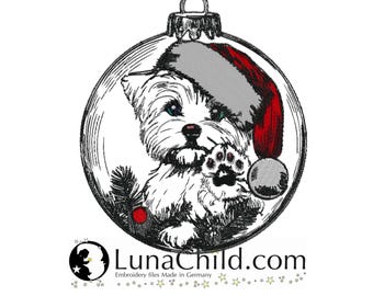 NEU Stickdatei Christbaumkugel Hund West Highland White Terrier "Josef" realistisch kommerzielle Nutzung LunaChild