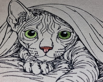 Embroidery design - Cat - Sphynx - "Velvet" - in 8 sizes - for light fabrics - Embroidery Design Hairless Cat LunaChild