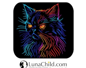 Stickdatei Katze "Zelda" – Aufwendig & detailreich – Für dunkle Stoffe – 10 Größen – cat embroidery design - LunaChild Design