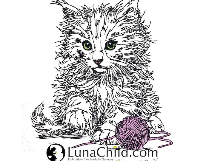 WENIGER STICHE - Stickdatei Katze "Shadow" - LIGHT - für helle Stoffe - LunaChild
