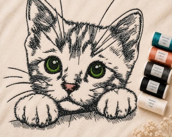 Kitten Embroidery Design “Zora” – Realistic Cat Machine Embroidery File – 8 Sizes – Light Fabrics – LunaChild