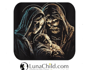 Embroidery design - Intricate - Mary, Jesus, Joseph - Light and Shadow - in 8 sizes - for dark fabrics - LunaChild