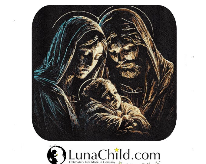 Embroidery design - Intricate - Mary, Jesus, Joseph - Light and Shadow - in 8 sizes - for dark fabrics - LunaChild