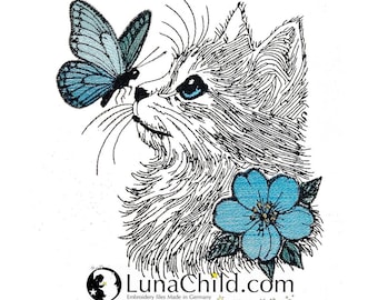 Stickdatei - Katze - Schmetterling - WENIGER STICHE - "Nova  - LIGHT - für helle Stoffe - in 10 Größen - LunaChild