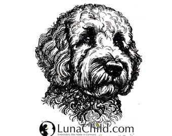 Embroidery file Golden Doodle "Chooper" dog realistic commercial use LunaChild