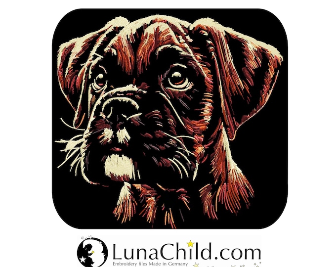 NEU AUFWENDIGE Stickdatei Boxer Welpe "Monroe" Hund in Naturfarben  realistisch für dunkle Stoffe kommerzielle Nutzung LunaChild