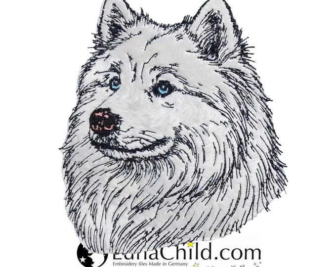 Stickdatei - Applikation Samojede Samojeden Hund - "Winston" - für helle & dunkle Stoffe - 8 Größen - LunaChild