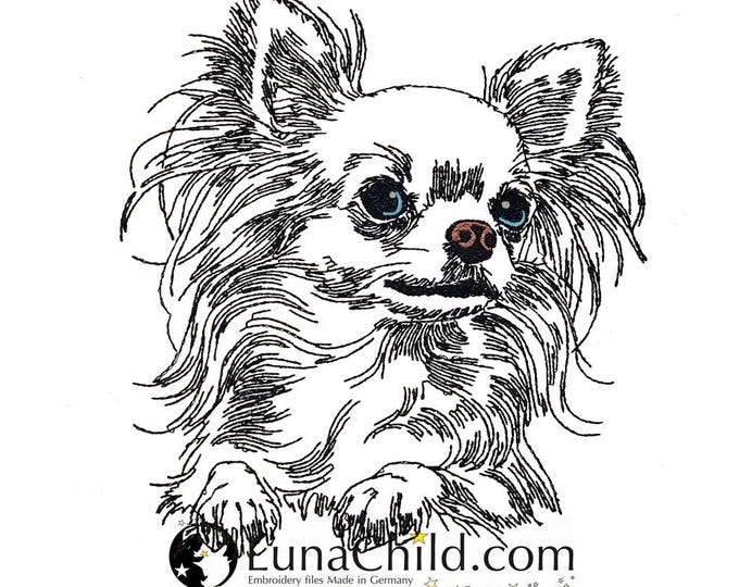 WENIGER STICHE - Stickdatei Chihuahua "Betty" LIGHT - für Helle Stoffe -  Hund - 10 Größen - LunaChild