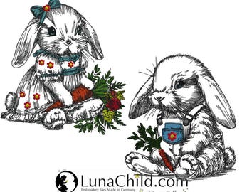 Set Stickdatei Hase "Wilma" & Hase Albert -  für helle Stoffe - LunaChild