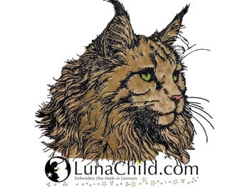 Stickdatei Applikation Maine Coon „Bonzo“ – Katzenmotiv für helle & dunkle Stoffe – 5 Größen – LunaChild
