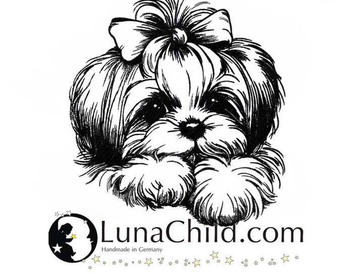 Embroidery file Shih Tzu "Laila" dog bow realistic commercial use LunaChild