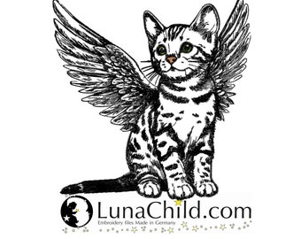Stickdatei Katze Bengalen Kätzchen mit Flügel "Hanny" realistisch kommerzielle Nutzung LunaChild