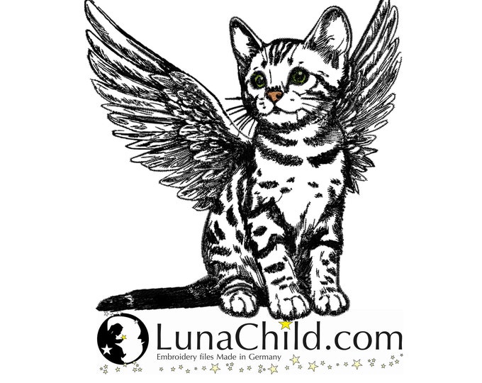 Stickdatei Katze Bengalen Kätzchen mit Flügel "Hanny" Katze realistisch kommerzielle Nutzung LunaChild