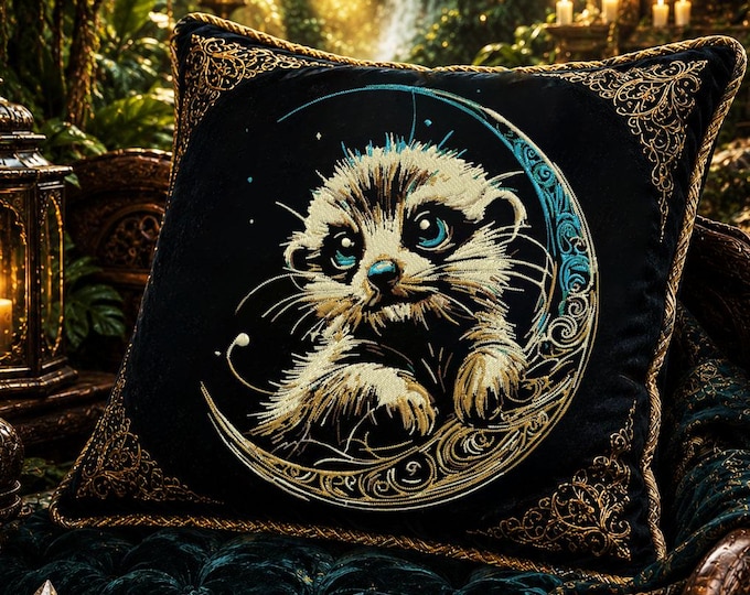 Stickdatei Erdmännchen im Mond "Temo" – Aufwendig & detailreich – Für dunkle Stoffe – 8 Größen – LunaChild Embroidery Design