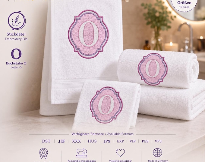 Embossed Embroidery File Letter „O“ • Monogram Towel Design • Bath Font 10 Sizes • LunaChild