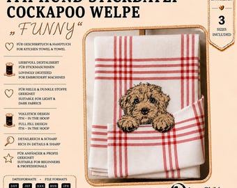 ITH Cockapoo Puppy Embroidery Design "Funny" • Dog Towel Topper Embroidery File • In The Hoop Machine Embroidery • 3 Sizes • LunaChild
